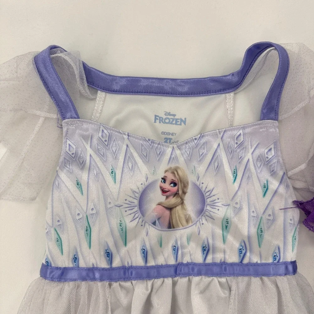 Disney Frozen Elsa and Anna Fantasy Nightgown Set 2T Purple White 2 Pack